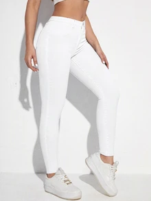 Flexra Casual Versatile Solid Color Slim Fit Denim Jeans - White - View 3