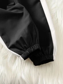 SHEIN 中性嬰兒男/女童、幼兒 2件組秋冬休閒時尚拼色拼接立領運動衫套裝、夾克套裝、嬰兒運動服、嬰兒冬季衣物 - 黑色 - 查看 6