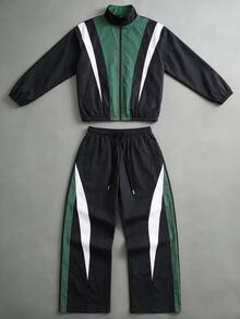 PAVTROS Men's Colorblock Long Sleeve Jacket And Pants Casual Daily Outfit - Multicolor - View 1