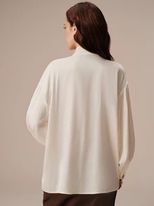 BELROSIE New European And American Style Autumn/Winter Fashion Versatile Solid Color Satin Loose Collar Tie Elegant Commute Long Sleeve Blouse - Apricot - View 2