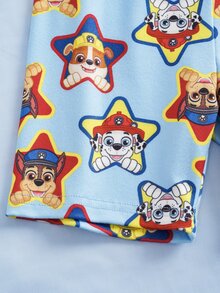 SHEIN | PAW Patrol 小男孩卡通印花拼色上衣與短褲套裝 貼身居家服 - 藍色 - 查看 7