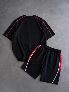 Sport MetroGents Men's Barbell Pattern Short Sleeve Top And Shorts Casual Daily Sports Set, Gym - Multicolor - View 2