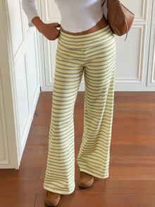CovetEZ Women's Striped Straight Leg Loose Casual Versatile Long Pants - Green - View 3