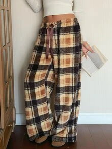 CovetEZ 女款冬季格紋保暖長褲 - 棕色 - 查看 7