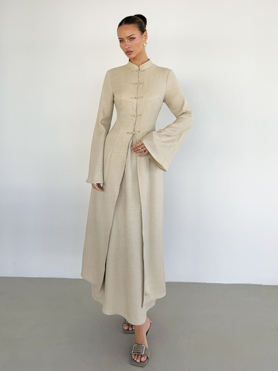 Siren Gaze Ensemble 2 pièces pour femme avec chemise mode à manches longues et boutons grenouille et jupe longue
