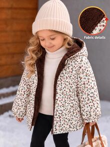 SHEIN 女嬰可愛秋冬花卉保暖內裡多功能連帽外套 - 彩色 - 查看 1
