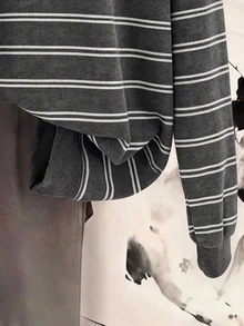 SHEIN EZwear 女款條紋休閒百搭日常長袖運動衫 - 白色 - 查看 5
