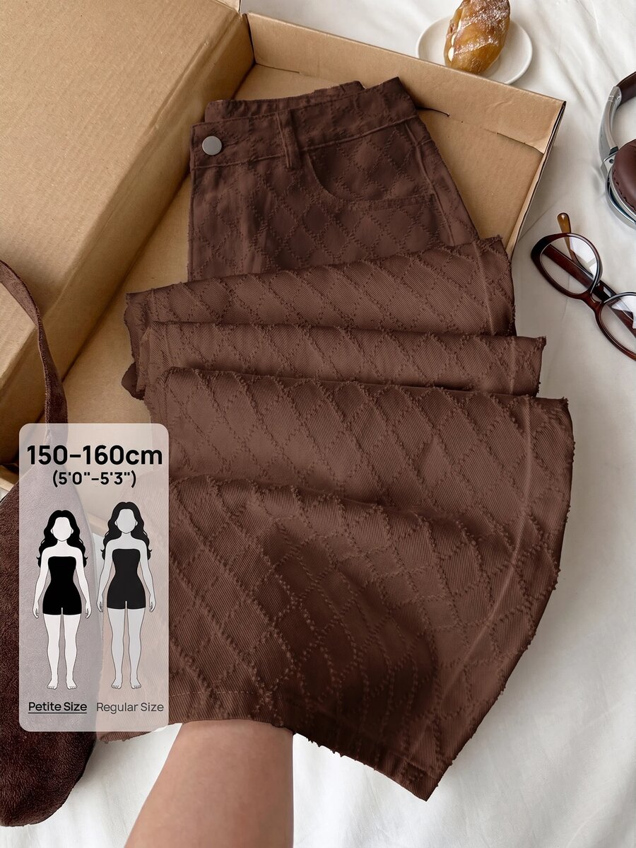 SHEIN PETITE 女款寬腿寬鬆休閒百搭牛仔褲，附口袋，秋季服飾