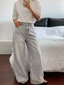 Livesso 夏季新款寬鬆休閒破洞女款牛仔褲 - 灰色 - 查看 8