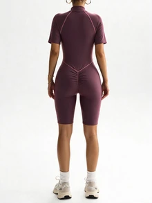 Slayform Slayform Women's Colorblock Pleated Casual Daily Travel Sports Romper - Rusty Rose - View 2