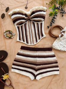 Soleia Women's Plus Size Vacation Striped Knit 2 Pieces Set - Multicolor - View 4