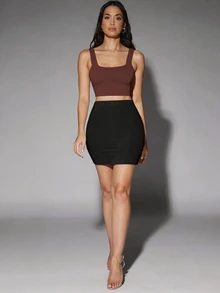 Silquee Casual Versatile Solid Color Seamless Cropped Tank Top - Brown - View 5