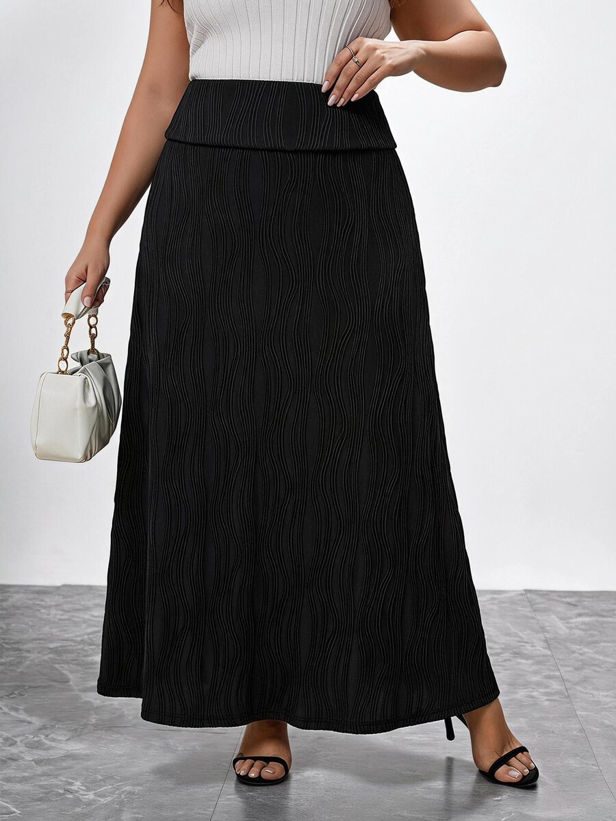 Chikora Textured Fabric Plus Size Skirt Suitable For Spring And Autumn - Black - View 1