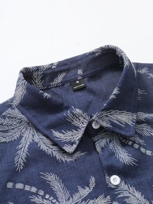 VENTUSAIL 男士時尚休閒度假風短袖襯衫，附仿刺繡設計 - 霧霾藍 - 查看 5