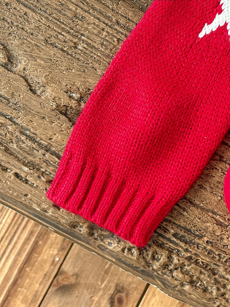 Cozy Pixies Baby Boys Christmas Tree & Star Jacquard 3D Pom Pom Crew Neck Knitted Sweater - Red - View 4