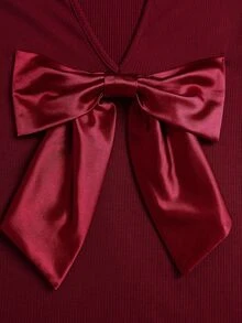 Sweetra Women's Minimalist Burgundy Sexy Backless Bow Decor Fitted Long Sleeve Mini Dress - Burgundy - View 4