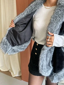 GalTyme Plus Size Women Loose Fashion Batwing Sleeve Faux Fur Coat - Multicolor - View 6