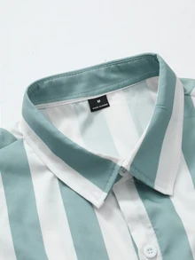 Manfinity Homme Men's Striped Colorblock Casual Short Sleeve Shirt - Multicolor - View 3
