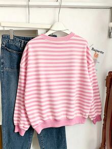 EMERY ROSE Women's Striped Print Long Sleeve Sweatshirt,Fall Casual School Back-To-School Retro Round Neck Top - Multicolor - View 2