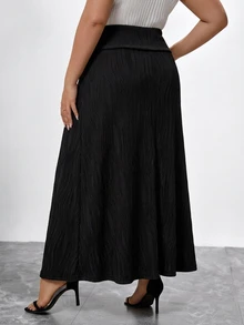 Chikora Textured Fabric Plus Size Skirt Suitable For Spring And Autumn - Black - View 2