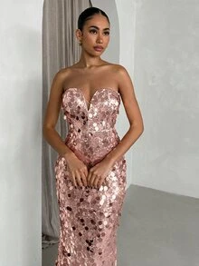 SHEIN Glamour 女式長連身裙 - 粉色 - 查看 5