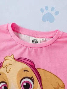 SHEIN | PAW Patrol Young Girl Cute Cartoon Print Short Sleeve T-Shirt And Shorts Comfortable 2 Pieces Set - Multicolor - View 4