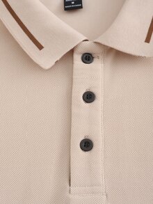 Manfinity Homme 男士半開襟鈕扣條紋撞色短袖 Polo 衫 - 杏色 - 查看 7