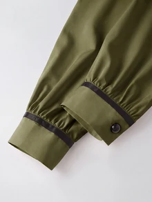 SHEIN Franclia 對比色休閒戶外襯衫，極簡休閒，戶外，通勤 - 軍綠色 - 查看 5