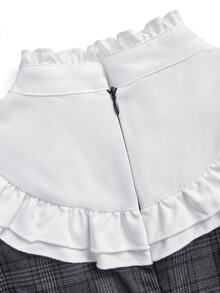 Sweetness Autumn/Winter Sweet Girl Grey Plaid Petal Sleeve Women's Mini Dress - Grey - View 4