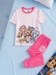 SHEIN | PAW Patrol Young Girl Cartoon Print Fitted Loungewear Set - Pink - View 1