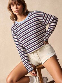 VARSIVA Striped Hollow Back Long Sleeve Sports T-Shirt - Multicolor - View 7