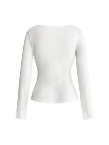 ROMWE Grunge Punk Punk Casual Sword Slogan Print Sheer Fitted Long Sleeve Top - White - View 2
