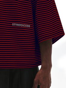 STYNVO 男士條紋休閒百搭日常穿著T恤 - 紅色 - 查看 5