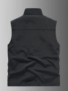 Gym Rark Men's All-Season Casual Outdoor Sports Vest With Built-In Pockets, American Style Hiking Jacket - Black - View 2