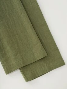 LUMIGAL Vintage Casual Bohemian Style Olive Green Faux Linen Single Pocket Button Front And Front Slit Long Slim Shirt Dress - Olive Green - View 7