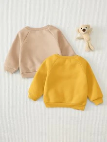 Cozy Pixies 兒童嬰兒男童女童卡通動物圖案針織軟綿圓領長袖保暖內裡套頭衛衣2件組，卡通獅子老虎頭3D耳朵圓領插肩袖套頭衛衣，百搭舒適可愛保暖 - 彩色 - 查看 2
