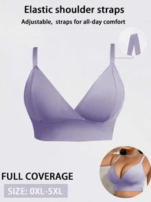 SHEIN Plus Size Women's Solid Color Casual Everyday Spaghetti Strap Bra - Purple - View 6