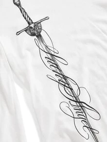 ROMWE Grunge Punk Punk Casual Sword Slogan Print Sheer Fitted Long Sleeve Top - White - View 4