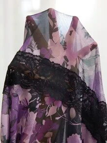 Moireta 成熟性感花卉網紗細肩帶睡裙 女款 - 紫色 - 查看 7