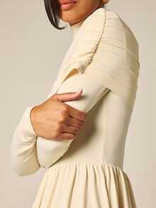 COSMINA Women's Casual Elegant Cream Long Sleeve Dress - Apricot - View 5