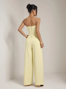 SHEIN PETITE Setelan Rompi dan Celana Panjang Kuning yang Stylish untuk Wanita Bertubuh Mungil - Ideal untuk Bisnis dan Perjalanan Sehari-hari. - Kuning - View 2