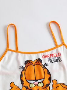 GARFIELD | SHEIN 女款字母卡通印花細肩帶上衣與短褲休閒日常睡衣套裝 - 橘色 - 查看 7