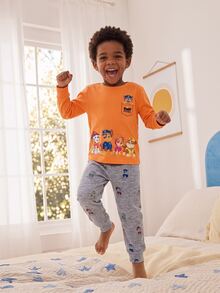 Maija Kids SHEIN | PAW Patrol Maija Kids 小男孩卡通圖案長袖上衣與長褲休閒日常居家穿著套裝 - 橘色 - 查看 4