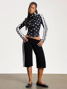 Athîral Women's Black And White Polka Dot Frog Fastening Sporty Jacket,Slim Fit,Zip Front,Striped Long Sleeves,Lightweight,Autumn Winter,Jacket For Women - Multicolor - View 5