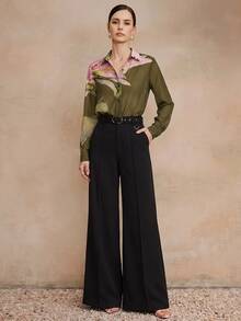 Anewsta Essential Spring/Summer New Elegant Fashion Floral Print Chiffon Long Sleeve Blouse For Women, Suitable For Outing, Party, Holiday, Vacation And Professional Occasions - Army Green - View 4