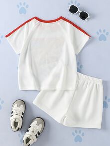 SHEIN | PAW Patrol 2pcs/Set Young Boy Casual Style Cartoon Print Crew Neck Short Sleeve T-Shirt And Shorts Comfortable Two Pieces Set - Multicolor - View 2