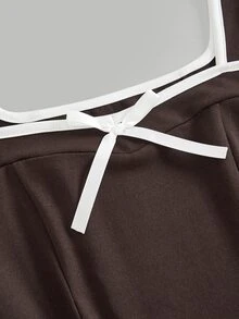 Girlism Kids Tween Girls Dresses Deep Coffee Brown Colorblock Bow Long Sleeve Dress, Suitable For Prom, Party, Holiday Occasions, Tea Party - Coffee Brown - View 4