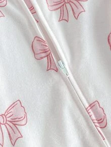 2件組新生兒可愛白色與粉色蝴蝶結印花長袖連腳睡衣，柔軟材質休閒秋冬睡衣 - 粉色 - 查看 7