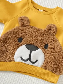 Cozy Pixies 兒童嬰兒男童女童卡通動物圖案針織軟綿圓領長袖保暖內裡套頭衛衣2件組，卡通獅子老虎頭3D耳朵圓領插肩袖套頭衛衣，百搭舒適可愛保暖 - 彩色 - 查看 6