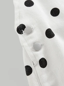 SHEIN 女童白色圓點牛仔寬鬆吊帶褲，後腰3D蝴蝶結設計 - 黑與白 - 查看 5